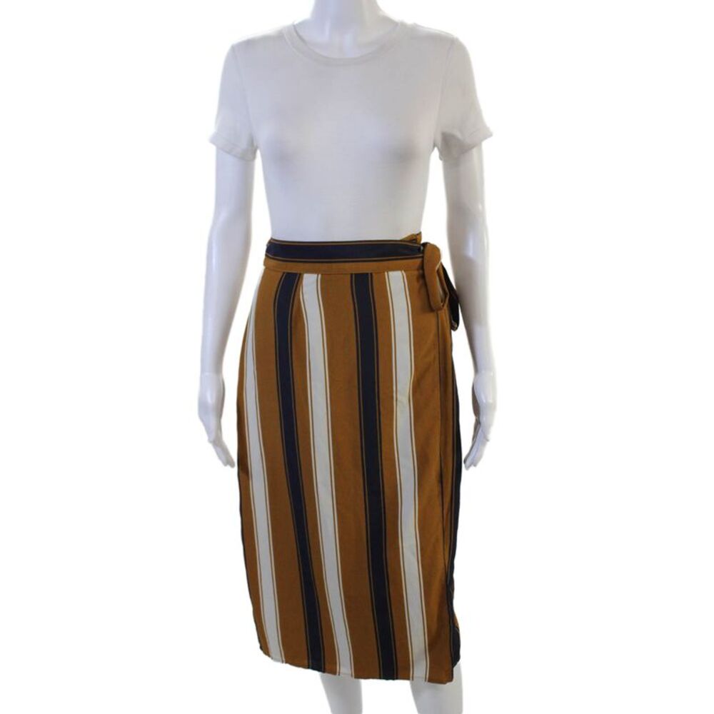 Porridge Anthropologie Women Wrap Striped Brown Skirt Knee Length Size M